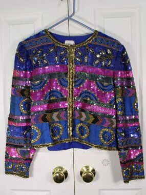 VIntage Leslie Fay Evenings Petite Sequin and Beaded Blazer w/Geometric Patterns